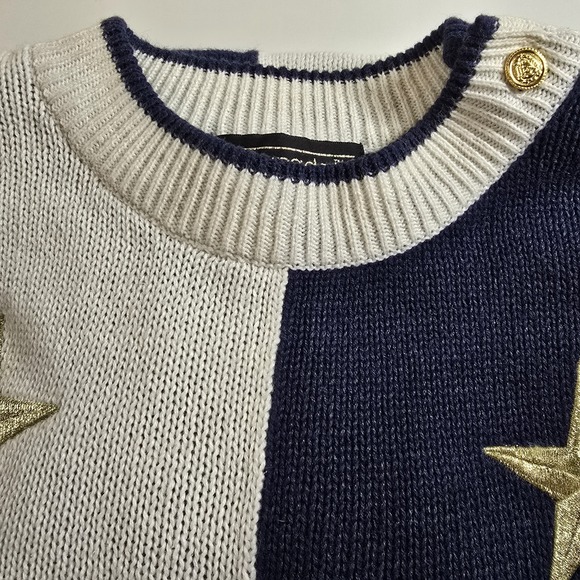Maurada Nautical Star‎ Sweater Women's Size L Navy White Striped Sleeve Gold... - Picture 10 of 12